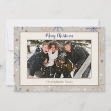 Elegant Snowflake Pattern Beige Family Photo 
