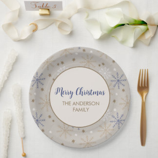 Elegant Snowflake Pattern Beige Paper Plate