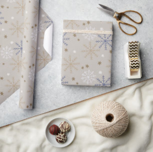 Elegant Snowflake Pattern Beige  Wrapping Paper