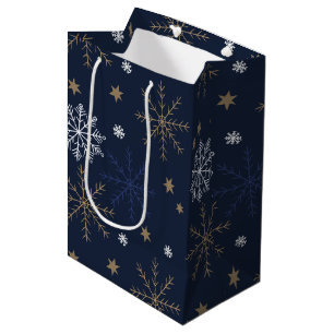 Elegant Snowflake Pattern Dark Blue Medium Gift Bag
