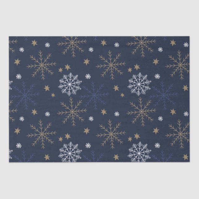 Elegant Snowflake Pattern Dark Blue Tissue Paper (Front)