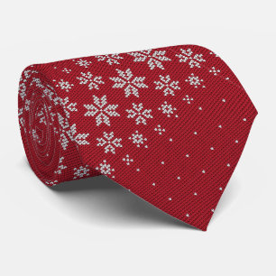 Elegant Snowflake Pattern Red Christmas Holiday Tie