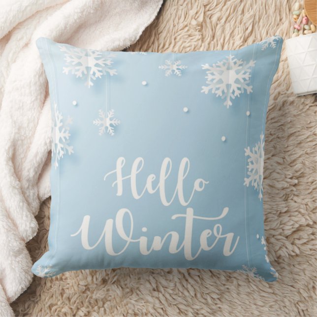 Elegant Snowflake Pillow in Soft Blue (Blanket)