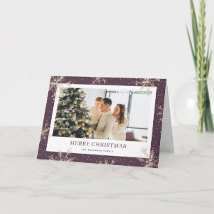 Elegant Snowflake Purple Photo Christmas Card