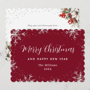 Elegant Snowflake Red Botanical Holiday Card