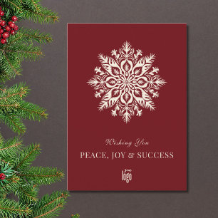 Elegant Snowflake Red Corporate Logo Holiday Card