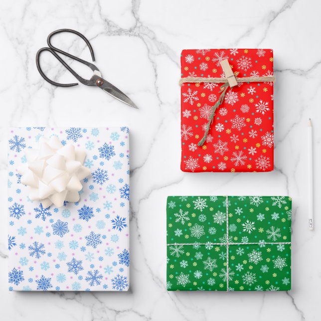 Elegant Snowflake Red Green White Christmas Modern Wrapping Paper Sheet (Front)