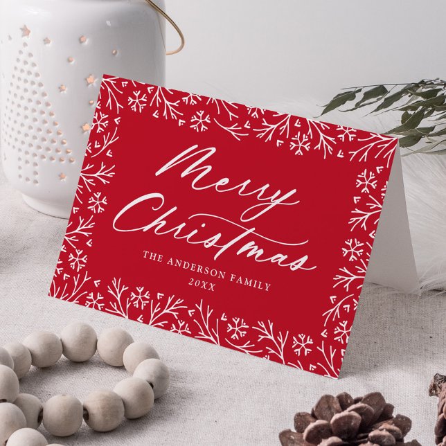 Elegant Snowflake Red Merry Christmas Non-Photo Holiday Card (Creator Uploaded)