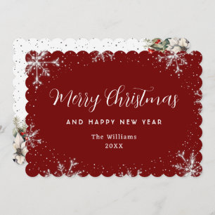 Elegant Snowflake Red Silver Botanical Holiday Card