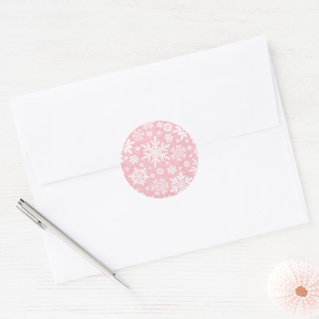 Elegant Snowflake (Sugar Blush) Classic Round Sticker (Envelope)