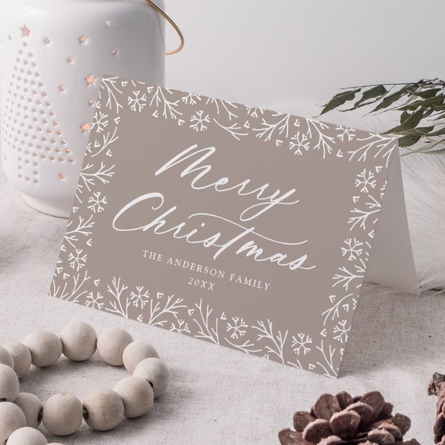 Elegant Snowflake Taupe Merry Christmas Non-Photo Holiday Card (Creator Uploaded)