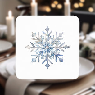 Elegant Snowflake Watercolor Square Paper Coaster