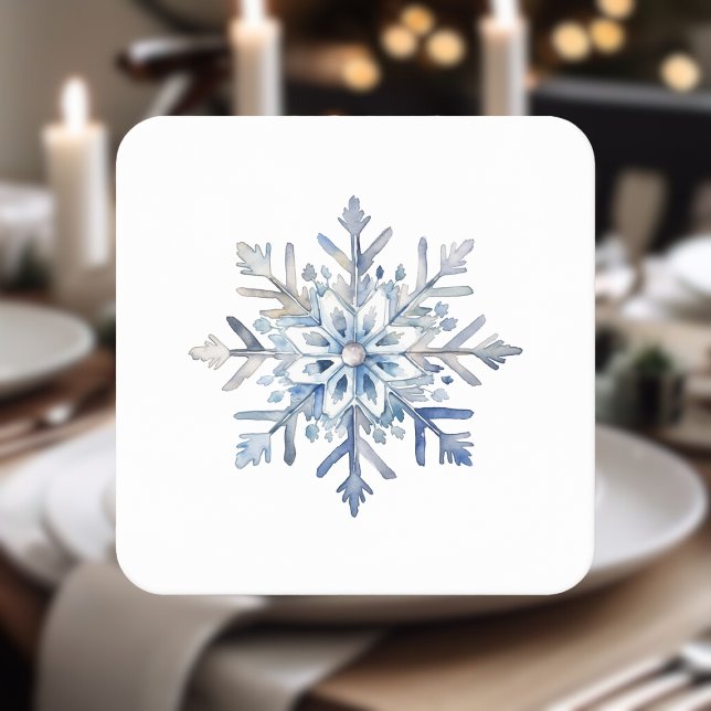Elegant Snowflake Watercolor Square Paper Coaster (Elegant Snowflake Watercolor Square Paper Coaster)