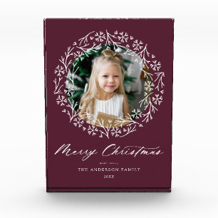 Elegant Snowflake Wreath Berry Christmas Photo Block
