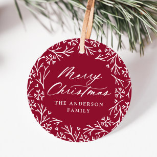 Elegant Snowflake Wreath Cranberry Gift Tags