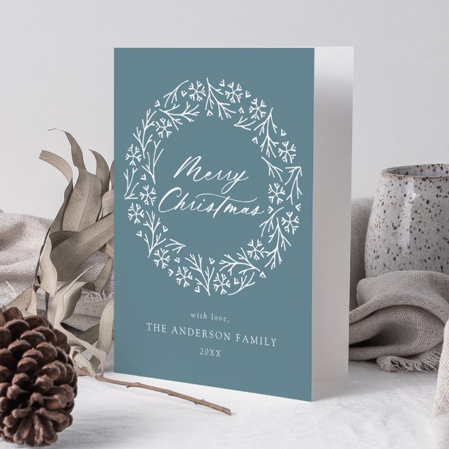 Elegant Snowflake Wreath Frost Blue Non-Photo Holiday Card (Creator Uploaded)