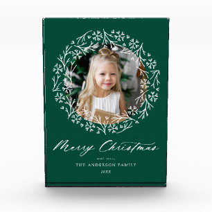 Elegant Snowflake Wreath Green Christmas Photo Block