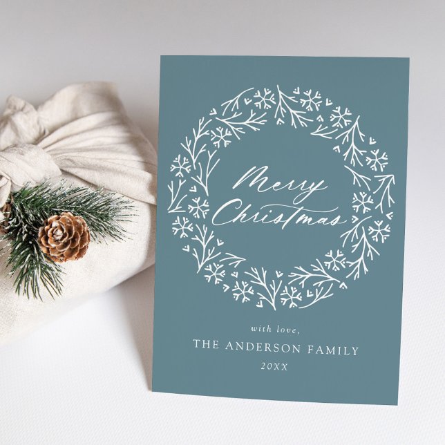 Elegant Snowflake Wreath Light Blue Non-Photo Holiday Card (Creator Uploaded)