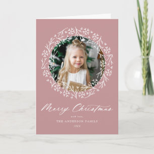 Elegant Snowflake Wreath Mauve 2 Photo Holiday Card