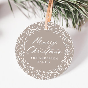 Elegant Snowflake Wreath Mocha Christmas Gift Tags