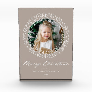 Elegant Snowflake Wreath Mocha Christmas Photo Block
