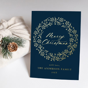 Elegant Snowflake Wreath Navy Non-Photo Gold