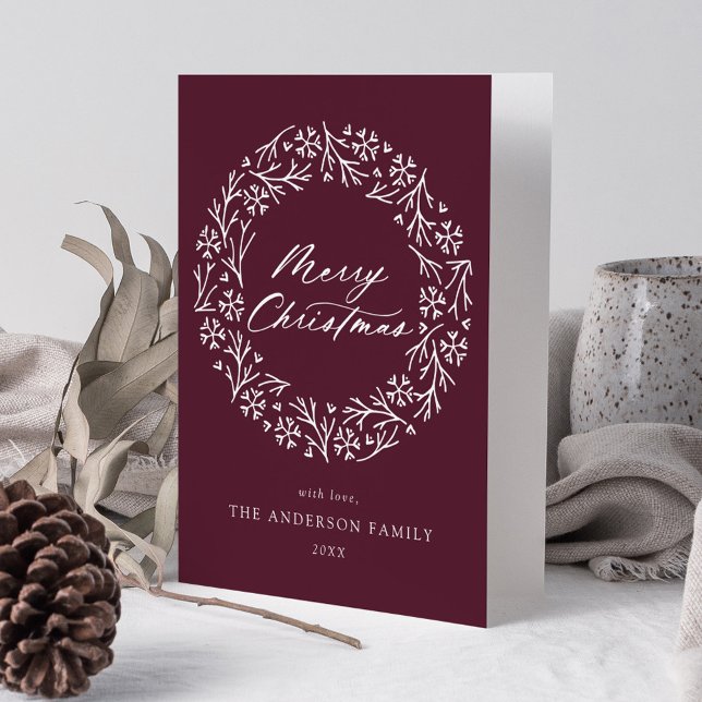 Elegant Snowflake Wreath Purple Non-Photo Holiday Card (Creator Uploaded)