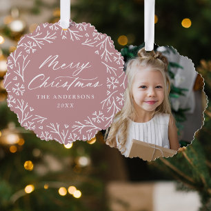 Elegant Snowflake Wreath Rose Photo Christmas Tree Decoration Card