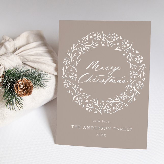 Elegant Snowflake Wreath Taupe Non-Photo Holiday Card (Creator Uploaded)
