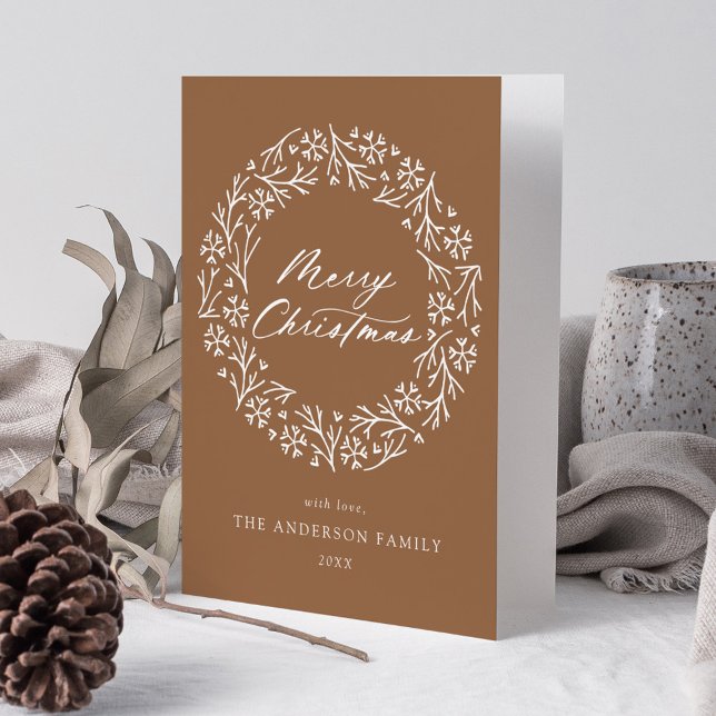 Elegant Snowflake Wreath Toffee Non-Photo Holiday Card (Creator Uploaded)