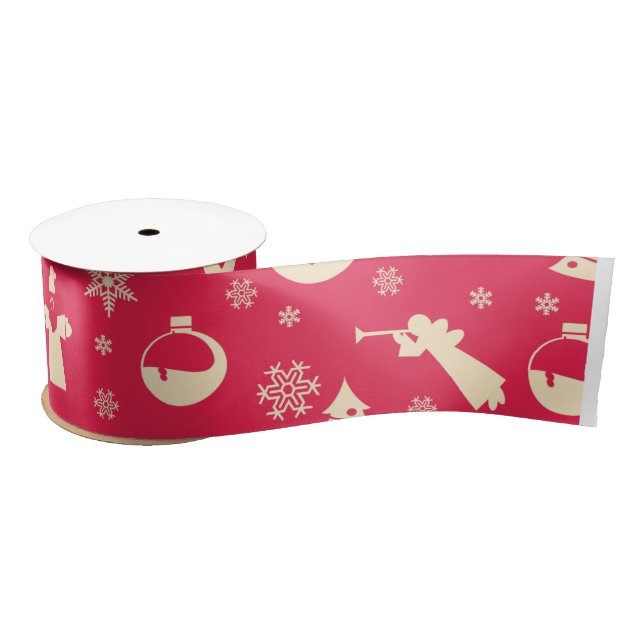 Elegant Snowflakes Angels & Santa | Red Christmas Satin Ribbon (Spool)