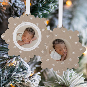 Elegant Snowflakes Beige Baby's First Christmas Tree Decoration Card