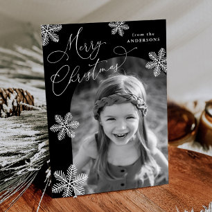 Elegant Snowflakes Black and White 2 Photo Holiday Card