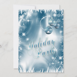 Elegant Snowflakes Blue Frost Holiday Party Invitation