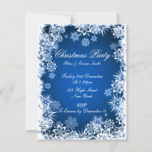 Elegant Snowflakes Blue Party Invitation