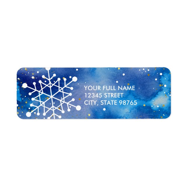 Elegant Snowflakes Blue Purple Watercolor Address (Front)