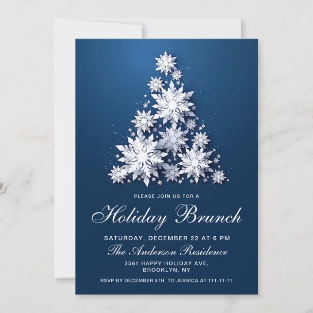 Elegant Snowflakes  Christmas Holiday Brunch Invitation (Front)