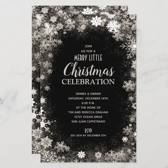 Elegant Snowflakes Christmas Holiday Invitations (Front/Back)