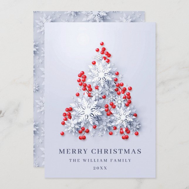 Elegant Snowflakes Christmas Tree Greeting Holiday Card (Front/Back)