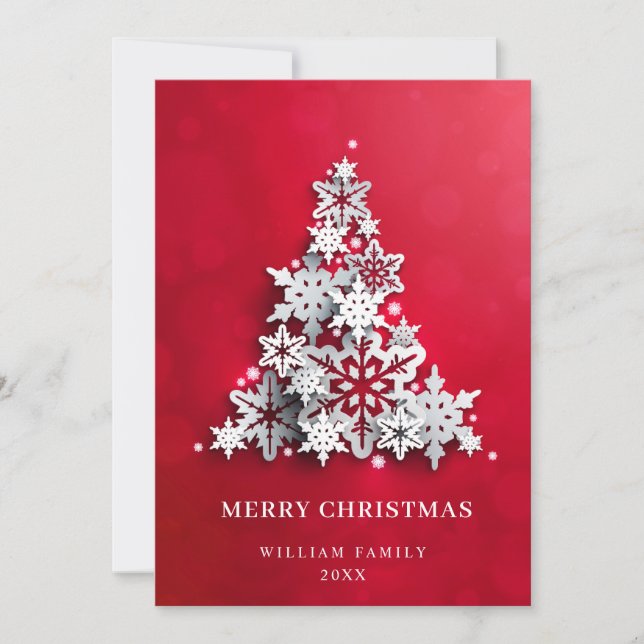 Elegant Snowflakes Christmas Tree Greeting Holiday Card (Front)