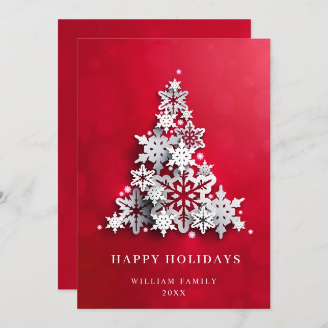 Elegant Snowflakes Christmas Tree Greeting Holiday Card (Front/Back)