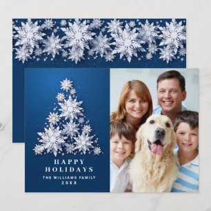 Elegant Snowflakes Christmas Tree Photo Holiday Card