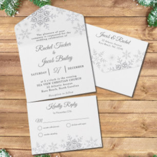 Elegant Snowflakes Christmas Winter Wedding  All In One Invitation