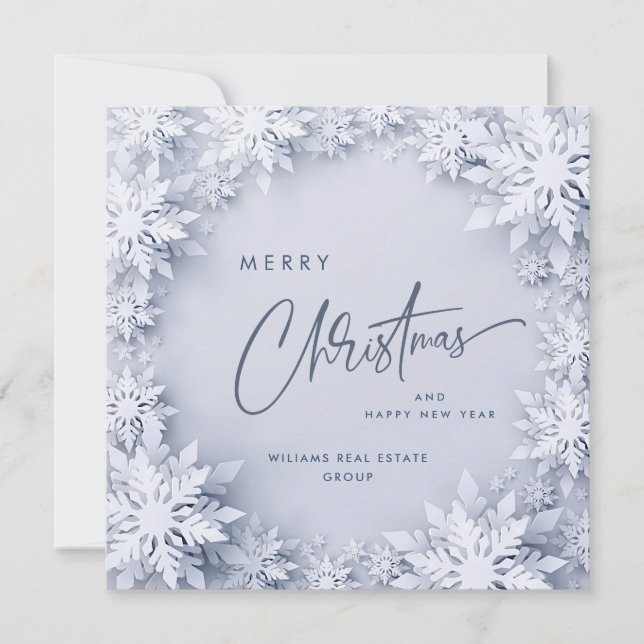 Elegant Snowflakes Corporate Christmas Greeting Holiday Card (Front)