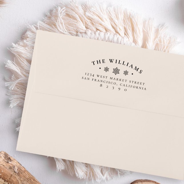 Elegant Snowflakes Family Name Return Address Rubber Stamp (Creator Uploaded)