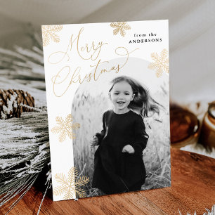Elegant Snowflakes Gold 2 Photo Holiday Card