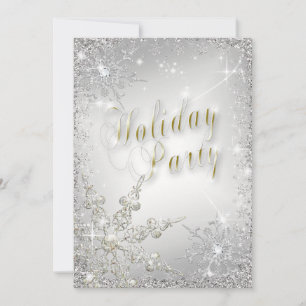 Elegant Snowflakes Gold Frost Holiday Party Invitation