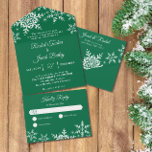 Elegant Snowflakes Green Christmas Winter Wedding<br><div class="desc">This all in one wedding design features elegant snowflakes on the front and a classic plaid pattern on the back. Click the customise button for more flexibility in modifying the text. Variations of this design, different paper types, as well as coordinating products are available in our shop, zazzle.com/store/doodlelulu. Contact us...</div>
