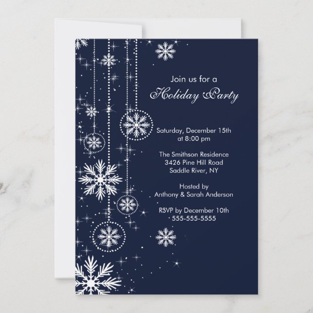 Elegant Snowflakes Holiday Party Invitation (Front)