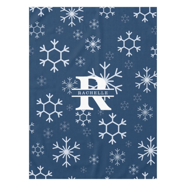 Elegant Snowflakes in Navy Blue Background Tablecloth (Front)